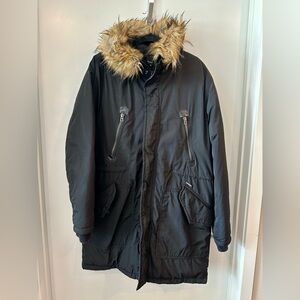 Diesel Parka with Fur Hoodie (Black, Mid-Length, XL)